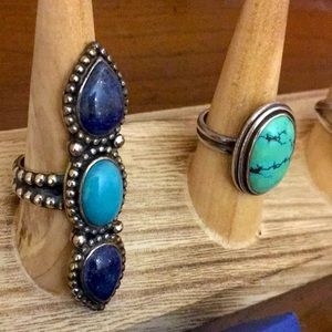 Solid Sterling Silver Turquoise Lapis Ring